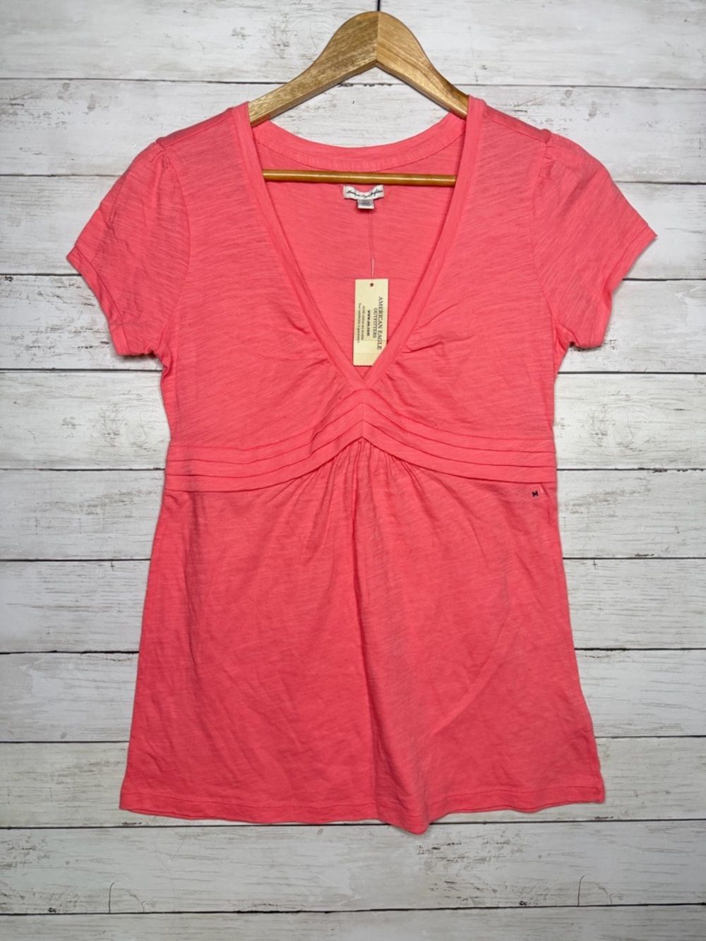 Vintage American Eagle AE Y2K Babydoll Top Coral Ruched Coquette 2000s Deadstock